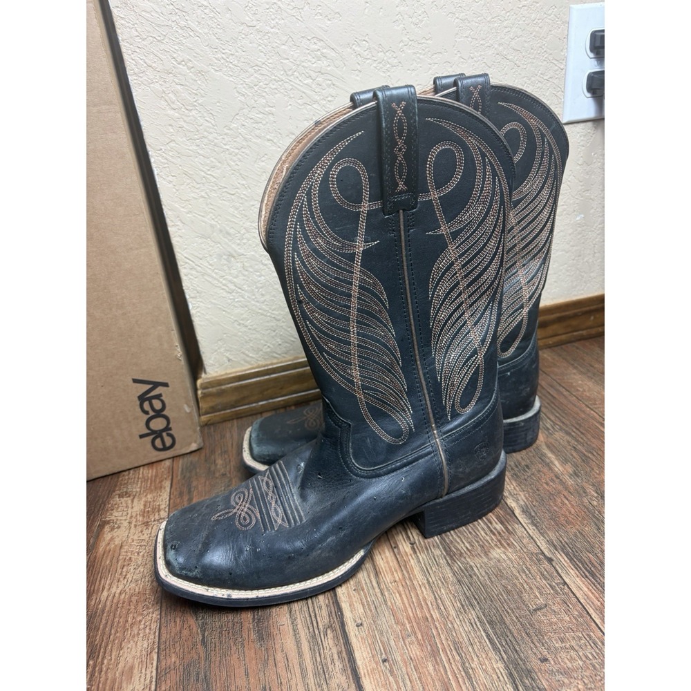 Ariat Western Boot Mens Round Up Boot Black Leather 10B - Picture 5 of 7